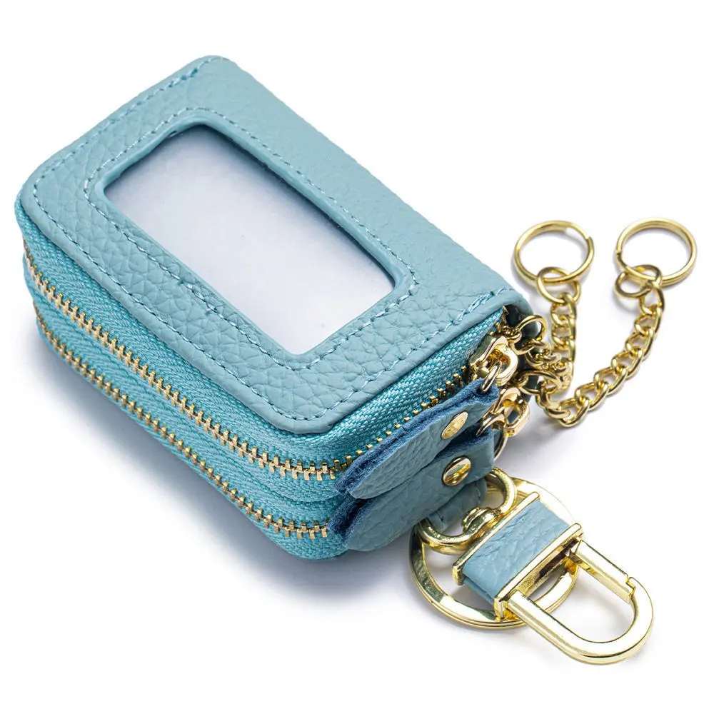 Portable Dual Zipper Key Bag, Top Grain Leather Waist Strap Car Key Organizer, Durable and Stylish Key Holder for Daily Use