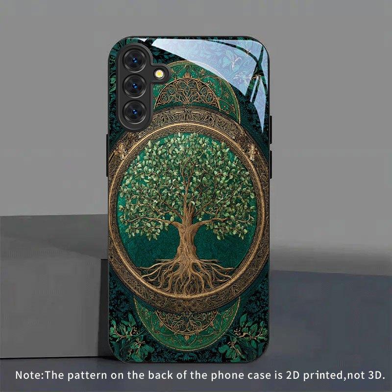 Phone Case: Golden Frame Tree of Life Pattern New Black Tempered Glass Phone Case for Samsung Galaxy S26 S25 S24 S23 S22Pro S21 S20 Fe Plus Ultra Pro A56 A55 A54 A53 A52 A51 A36 A35 A34 A32 A26 A25 A24 A23 A16 A15 A14 A06 A05 A03s