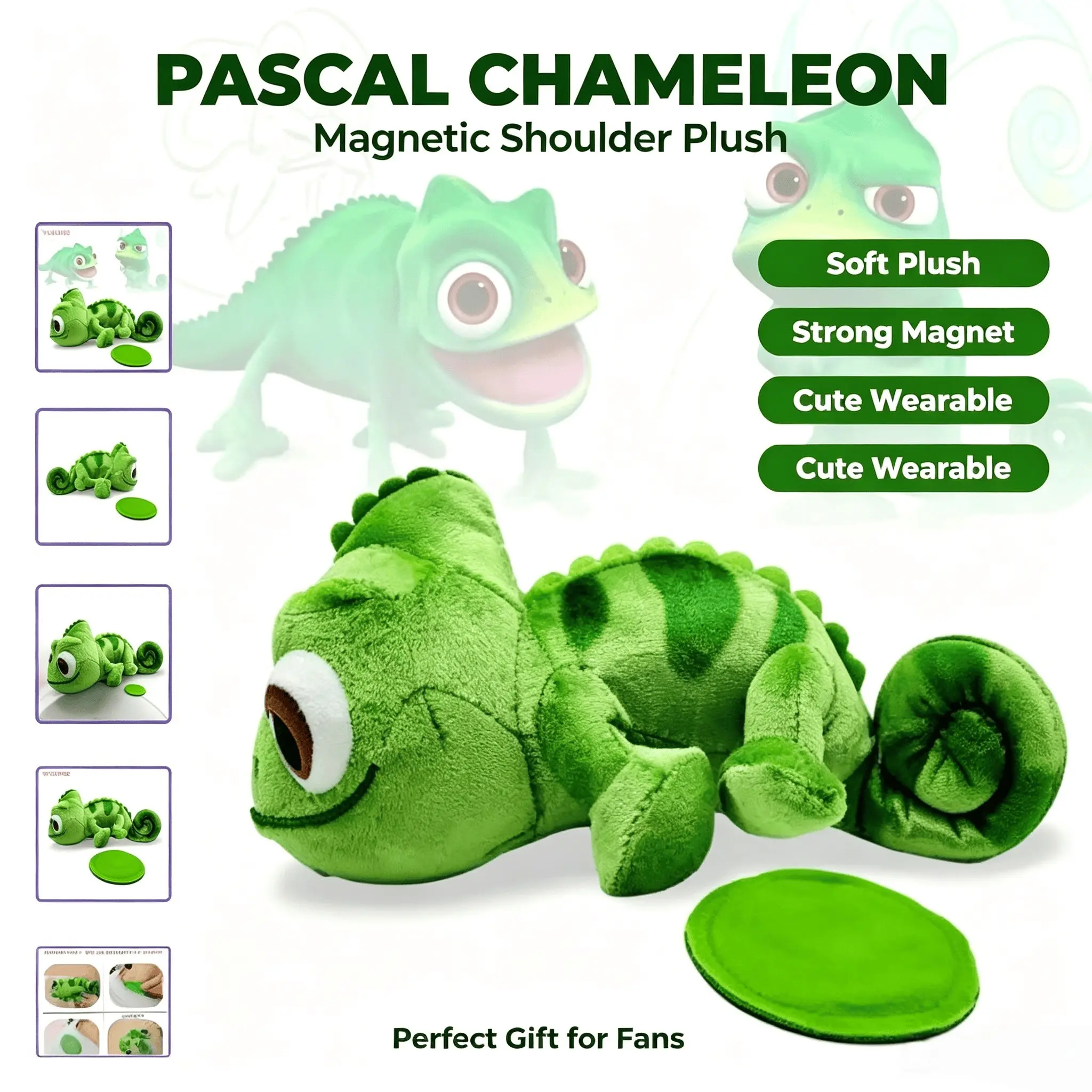 Magnetic Chameleon Plush Toy, Soft Fluffy Wearable Costume Accessory, Anime Fan Gift for Boys Girls, Birthday Festival Decor