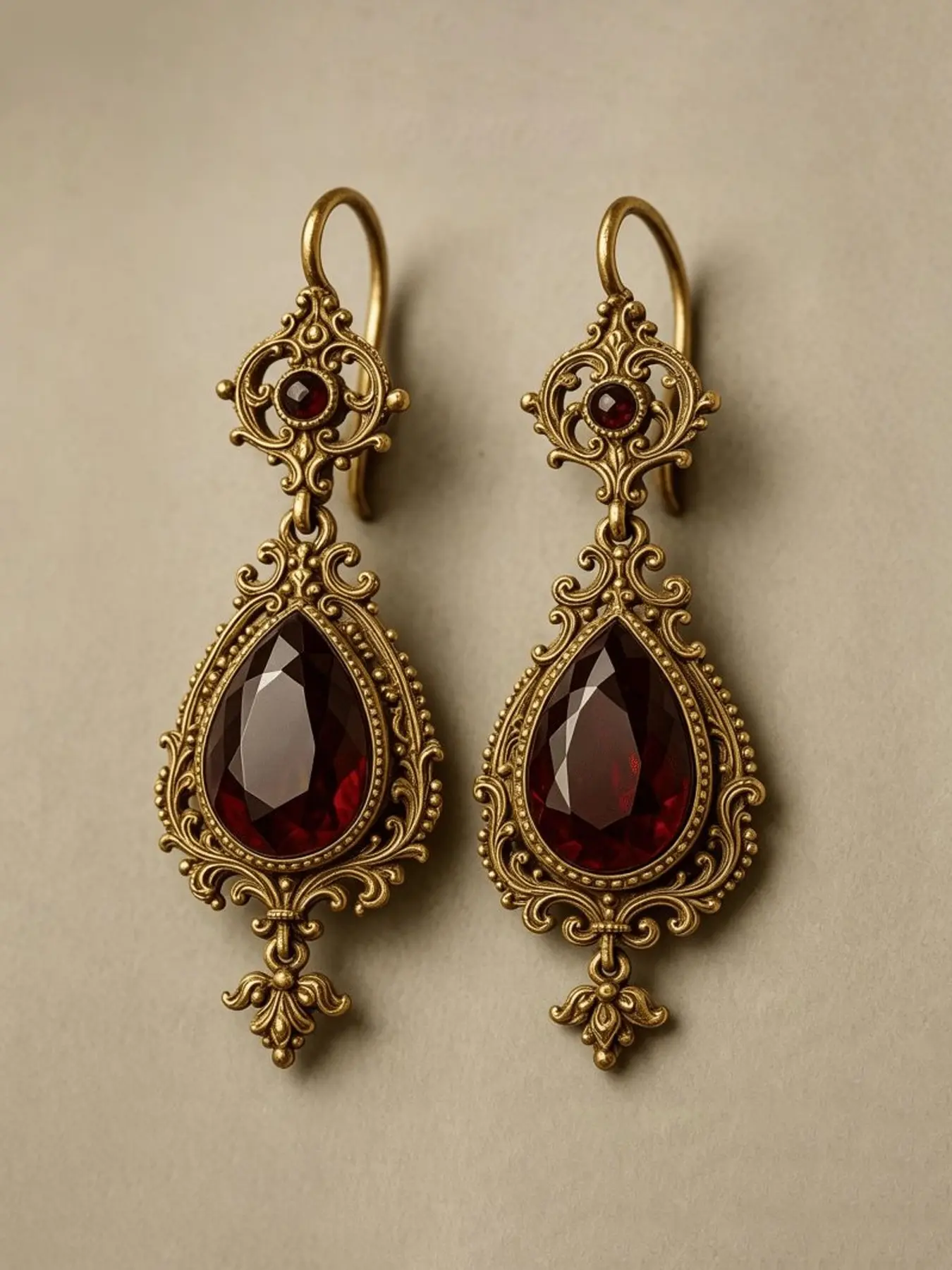 1 Pair Vintage Baroque Teardrop Red Crystal Dangle Earrings for Women, Earrings Dangling, Retro Ornate Hollow Frame Drop Earrings, Long Tassel Pendant Ear Jewelry, Wedding Party Evening Fashion Accessories, Gift for Her