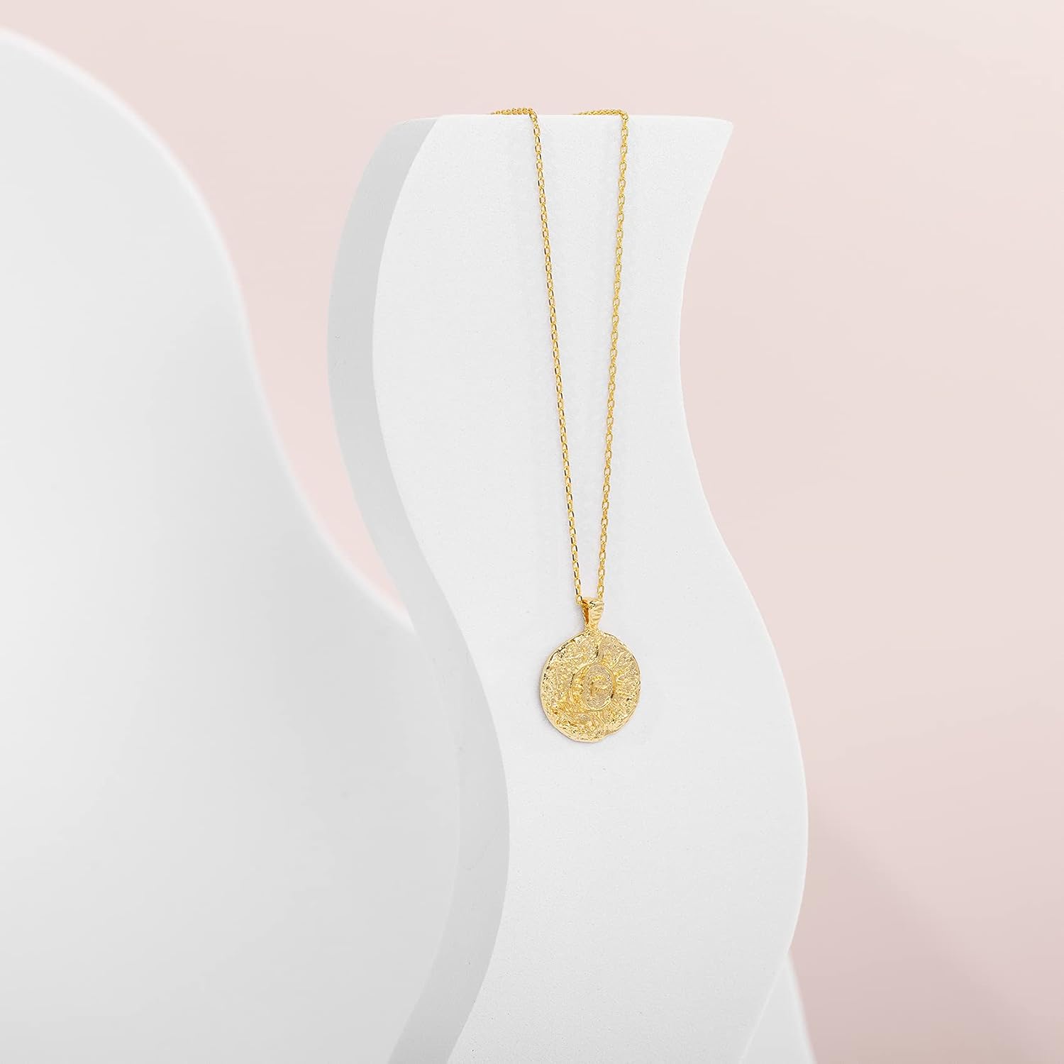 14K Gold Plated Engraved Coin Pendant Necklaces for Women |   Byzantine Coin Pendants |   Bohemian Necklace