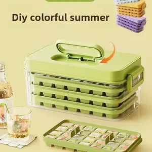 Ice Cube Storage Container with Press Mold Food Grade Silicone Ice Tray Freezer Storage Box for Homemade Ice Cubes Home Kitchen Essentials