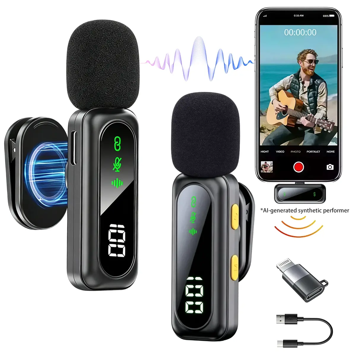 Wireless Lavalier Microphone for iPhone & Android, Mini Wireless Mic with Noise Cancelling and Clear Audio, Dual Magnetic Clip Microphone with 2.4GHz Connection, Plug and Play Recording Microphone for Content Creators , social media,Vlog and Interviews