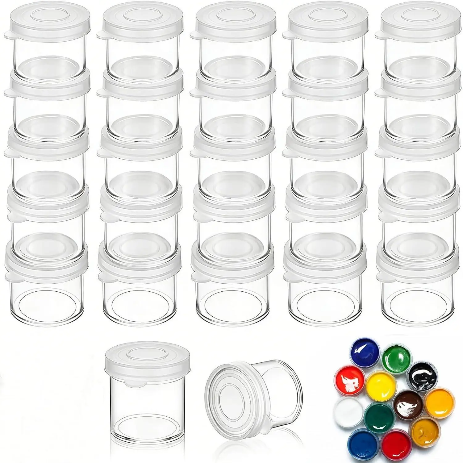 10ml Empty Paint Pots with Lids Small Plastic Reusable Paint Containers for Acrylic Paint DIY Crafts Nail Art Beads & Powders Storage 25 Pcs