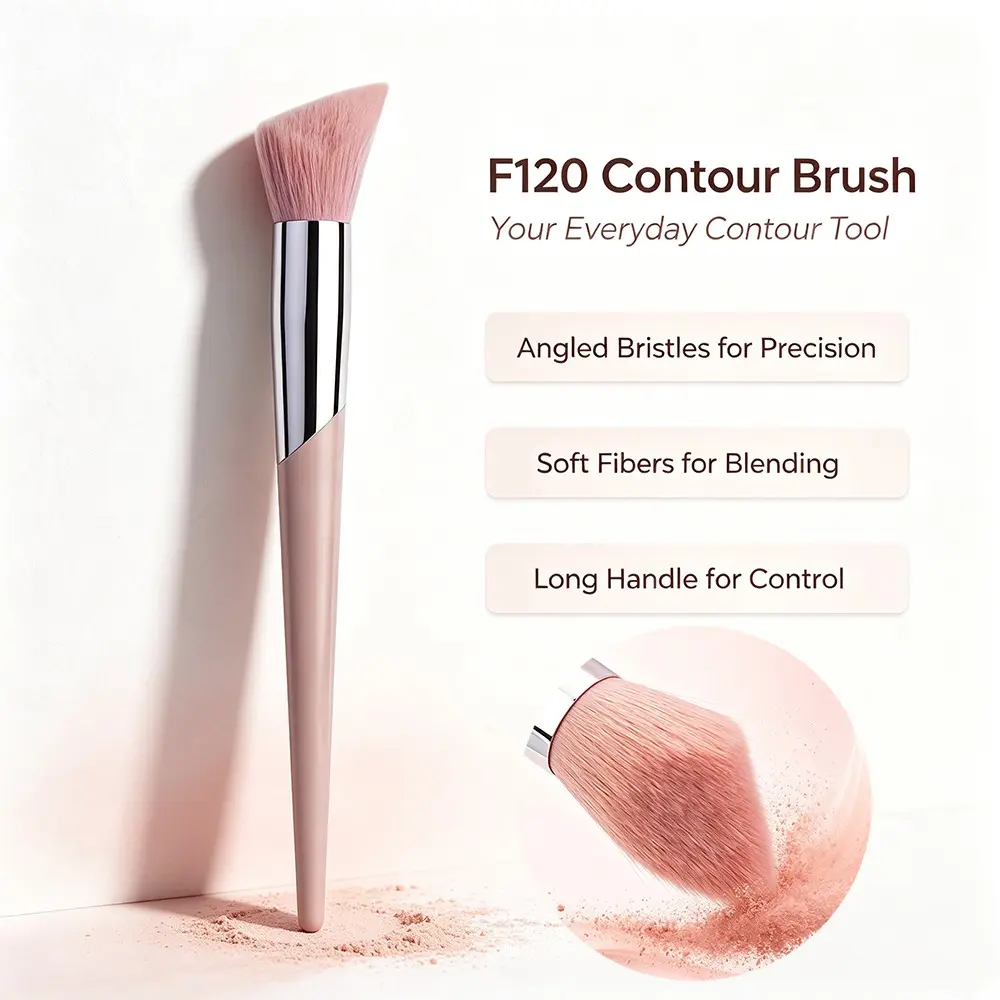 F120 Two-Sided Angled Contour Brush, Face Contour Highlighter Blush Makeup Brush, Synthetic Hair, Makeup Tools for Precision Application