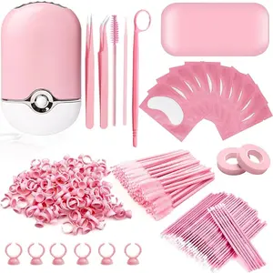 Eyelash Extension Tool Kit for Beginners, Complete Lash Tech Supplies with USB Fan Dryer, 2 Tweezers, Under Eye Gel Pads, and 50 Lash Brushes, Lash Brush Eyelash Extension Tool