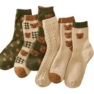 6 Pair Cute Cotton Socks Kawaii Bear Ankle Preppy Ruffle Socks  Women Japanese Fall Vintage Crew Socks