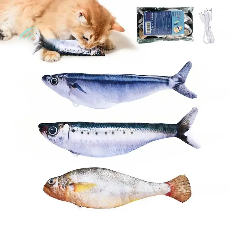3-Pieces Cute Universal Sardine Flopping Fish Interactive Cat Toys, Rechargeable 7.1-Inches Catnip Toys with 3 Flapping Modes for All Breeds Cats, Interactive Toy