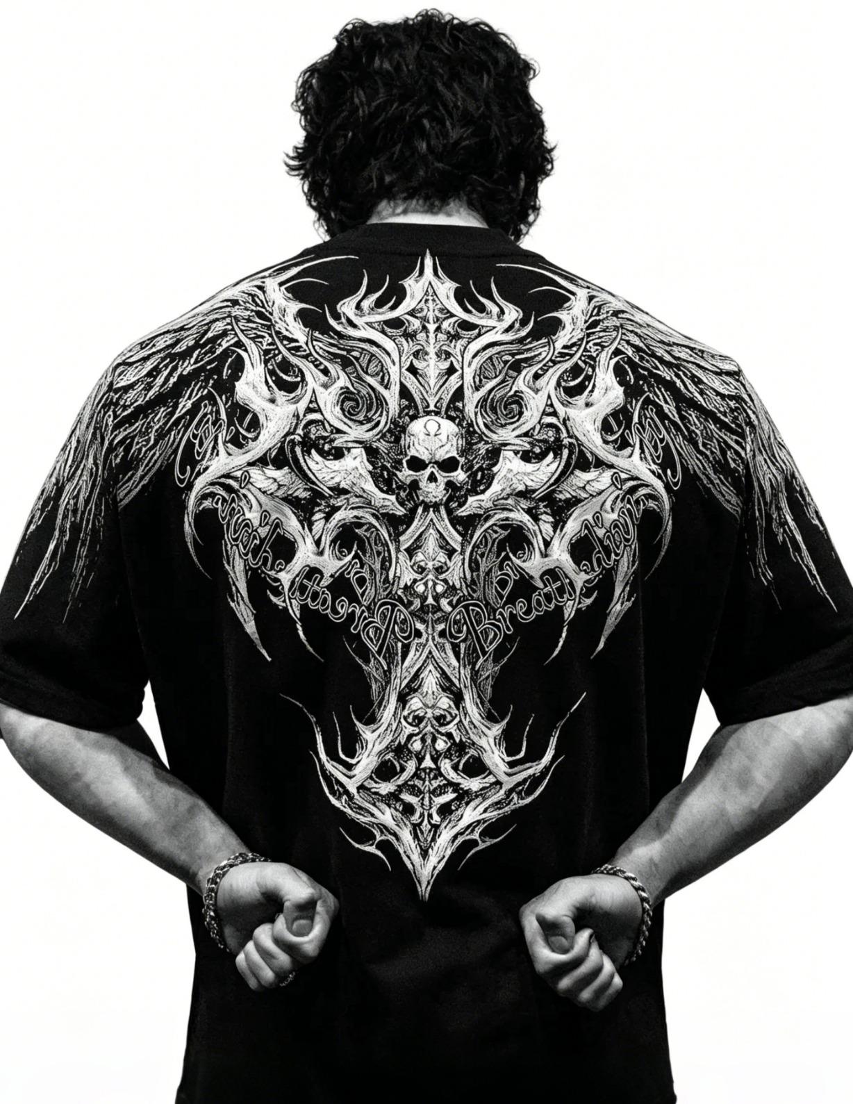 Breathedivinity Men's Compression Long Sleeve Gym Shirt Quick Dry Breathable Athletic Workout Top Gothic Lightning Print Muscle Fit Fitness Tee