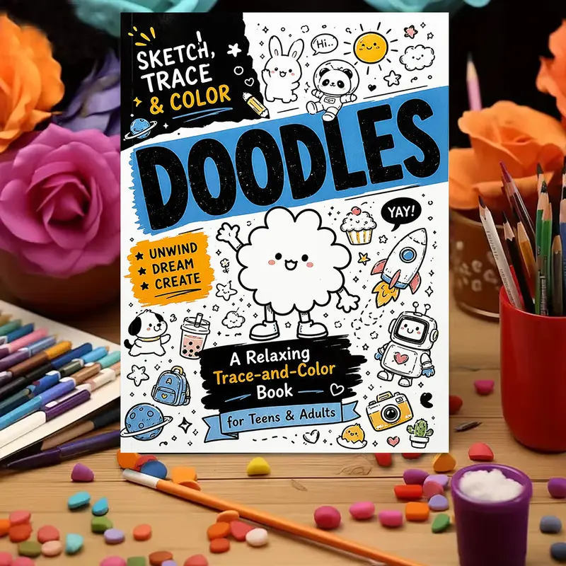 Trace and Color Book for Teens & Adults: Sketch, Trace & Color Doodle Coloring Book for Relaxation, Focus Training & Mindfulness Create, Unwind, Fun