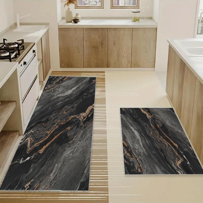 Marble Pattern Bath Mat, 3 Counts/set Non-slip Absorbent Bathroom Mat, Soft Comfortable Bathroom Mat, Suitable for Bathroom, Shower, Laundry Room, Bedroom, Living Room, Bathroom Rug Set