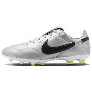 Nike Premier 3 Men's Low-Top Round-Toe Firm-Ground Soccer Cleats with Rubber Studs and Metallic Silver Design Verifiable, with credentials and supporting global authentication