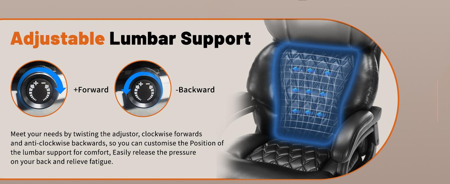 ARCH 800LBS Heavy Duty Office Chair & Massage Footrest Big & Tall Executive Chair with Adjustable Lumbar Support, PU Leather, Extra Wide Seat for Comfort