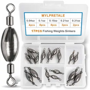 17PCS Inline Fishing Weights with Swivel, Multiple Sizes Bullet Style Fishing Sinkers Sinker Kit with Tackle Box, Fishing Tools Fishing Accessories Fishing Equipment, Lead-Free Durable Metal Set for Bass Trout Saltwater Freshwater