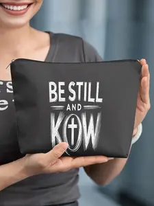 1pc, Be Still And Know God, Durable and Fading-Resistant Canvas Bag, Portable Storage Bag, Student Pencil Case, Canvas Toiletry Bag, Pencil Case Travel Bag, Snack Bag - Multifunctional Bag - The Best Gift for Friends