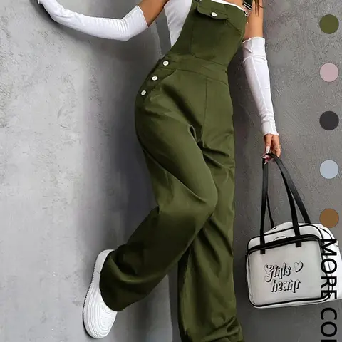 Women's Basic Casual Everyday Plain Fitted Pocket Long Overalls with Pockets for All-Season Wear, Retro Vintage Workwear Style