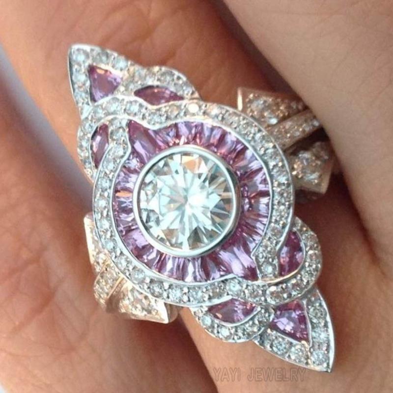 Sparkling Luxury Pink Zircon Channel Set Couple Rings, Promise Rings for Wedding Engagement Eternity, Romantic Anniversary & Birthstone Jewelry Gifts for Men and Women