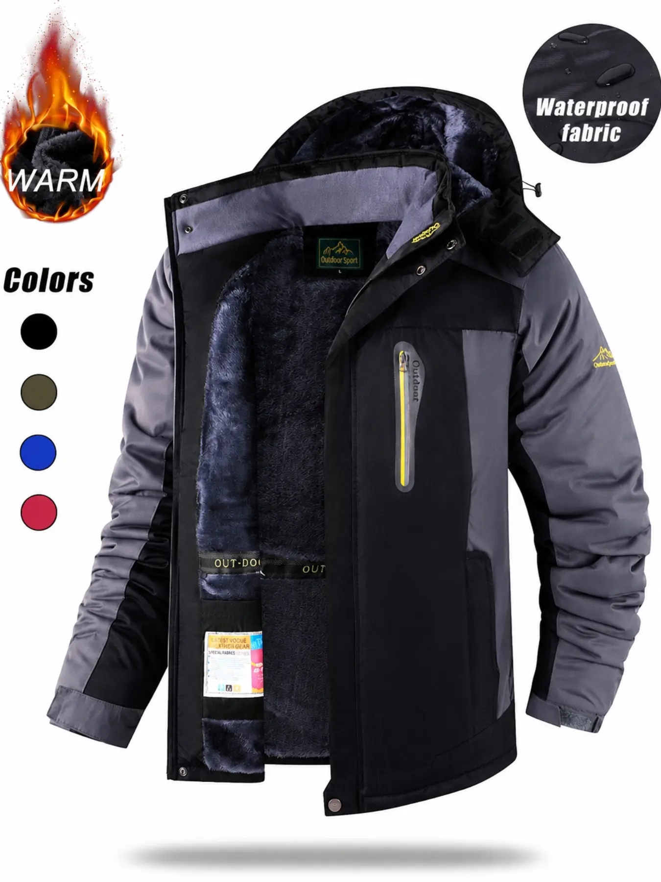 Men's Outdoor Thickened Down Jacket, Windproof Waterproof Warm Large Size Hiking Coat, Detachable Hat, Multiple Colors Available