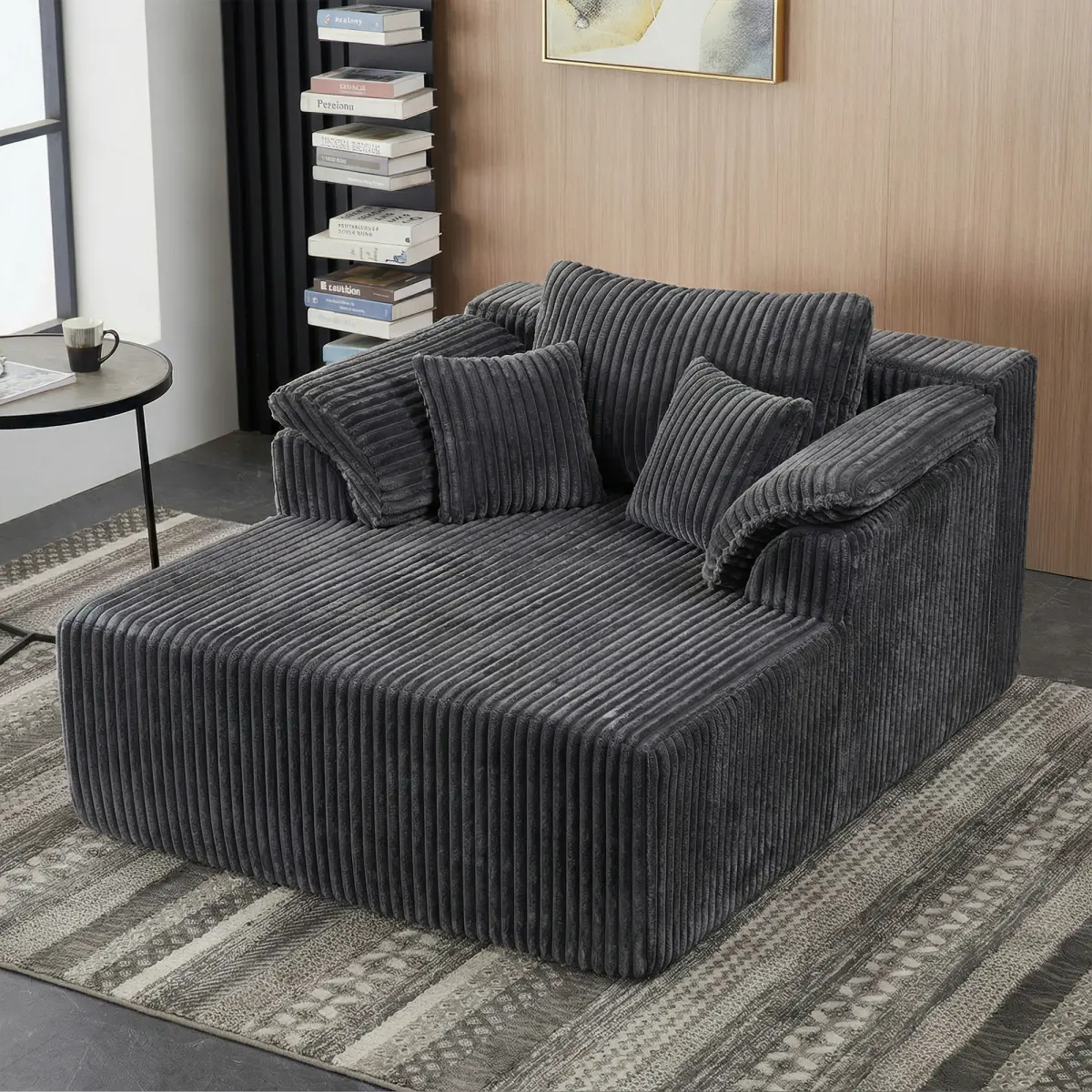 60 Inch Chaise Lounge Chair, Oversized Corduroy Upholstered Sofa Bed, Deep Seat Sleeper Couch for Living Room, No Assembly Required Boneless Cloud Sofa (Antique Grey)