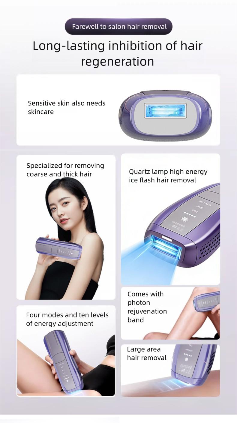 IPL Laser Hair Removal Device with Sapphire Ice-Cooling Technology for Women & Men, Painless & Long-Lasting Hair Remover for Full Body Use at Home, Safe on Face, Bikini Line, Armpits