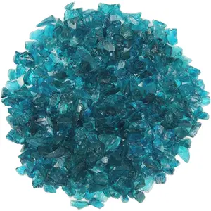LUSTERING High Luster Crushed Glass Glitter, 6-9mm Fire Glass, Broken Glass, Glass Chips for Fire Pit Crafts DIY Epoxy Resin Art, Geode Painting, Vase Filler, Aquarium Garden Decor,330g (Turquoise)