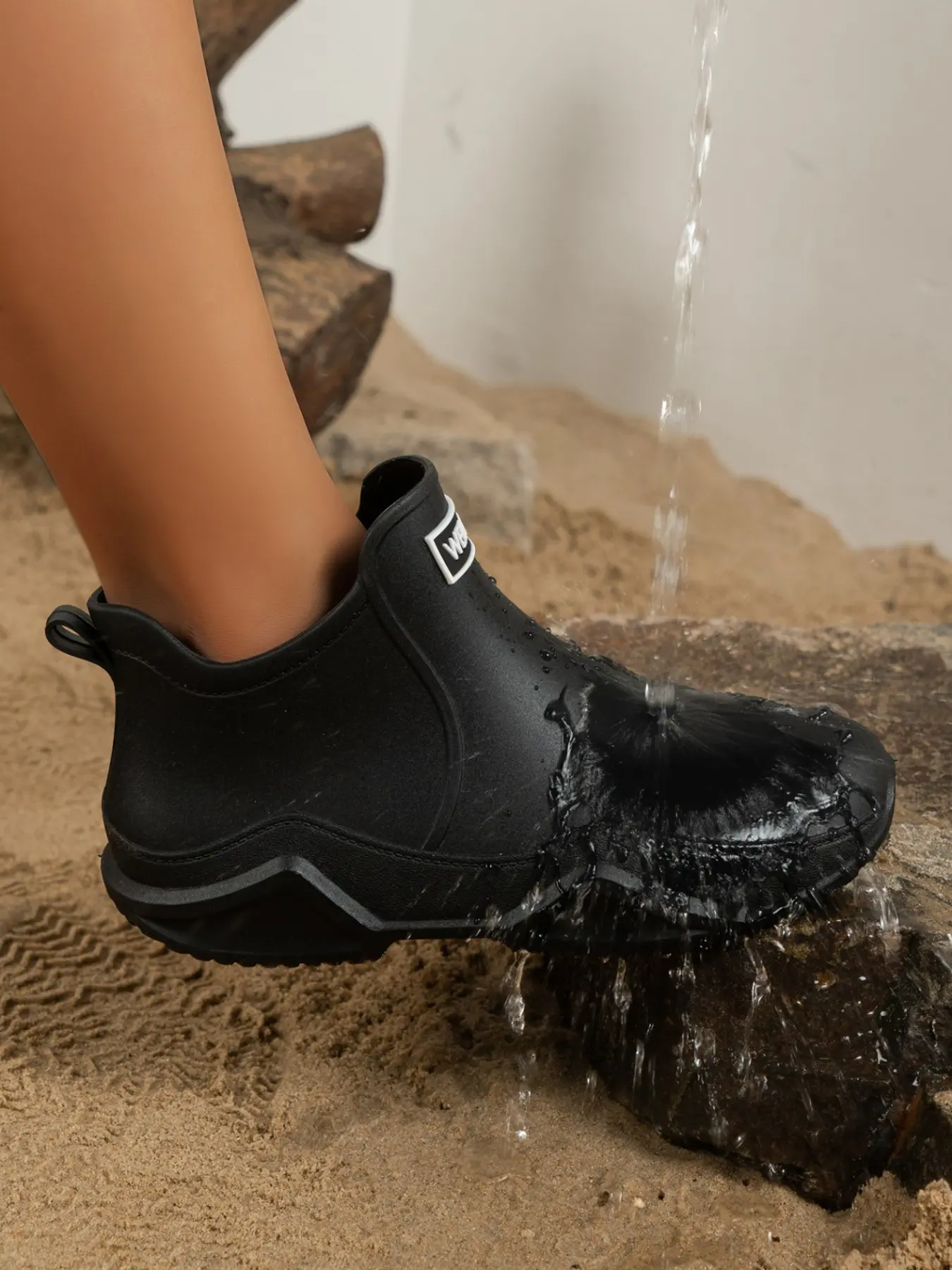 Simple Plain Women's Short Waterproof Rain Boots, Thick Anti-Slip Sole, Lightweight PU Leather, All-Season Fashion Footwear