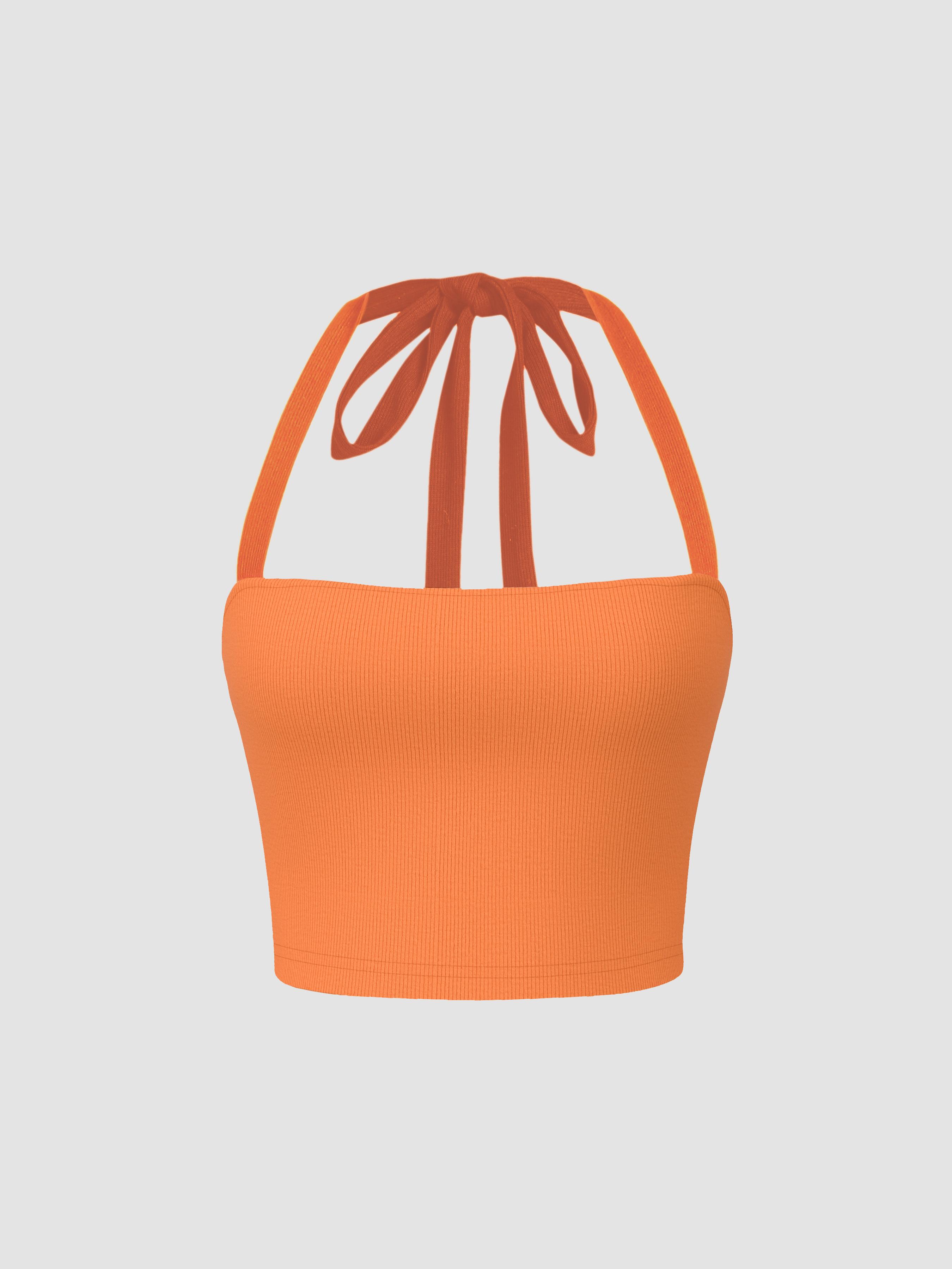 Cider [3 colors, size 2-26] Solid Halter Knotted Cami Crop Top