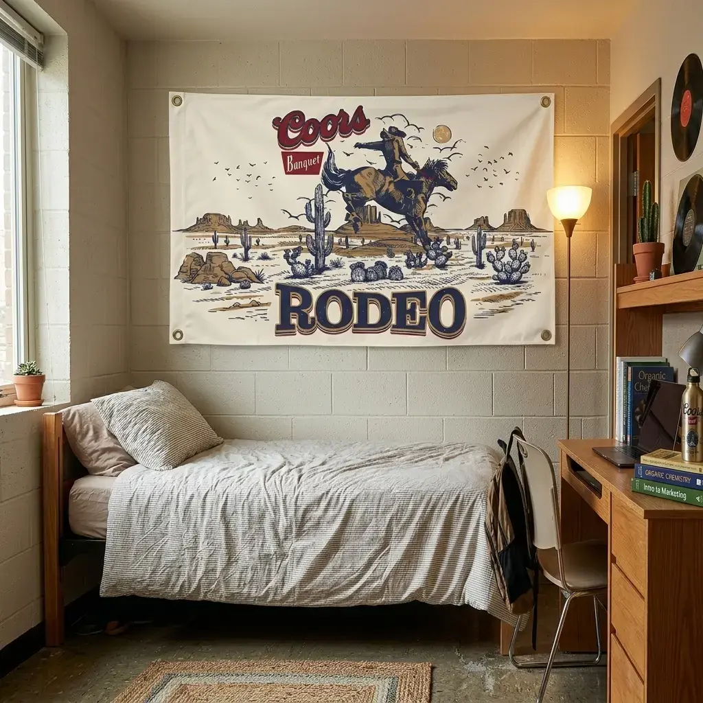 Retro Vintage Western Rodeo Print Tapestry (5ft x 3ft/60in x 40in) - Rustic Cowboy Horse Desert Cactus Peach Skin Fabric Wall Decor, Western Stuff Decoration for Bedroom Man Cave, Home Supplies Gift, Party Backdrop