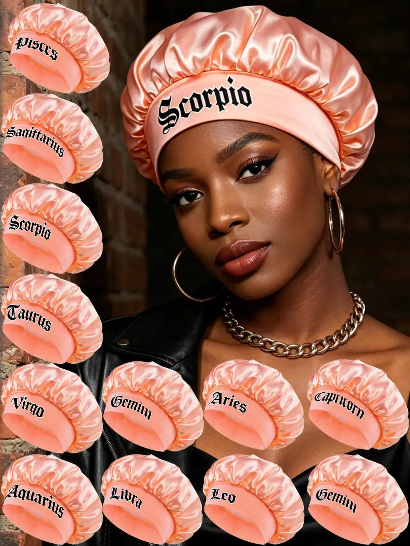 1 Pack Snow Bud Color Satin Sleep Bonnet, A Lightweight And Breathable Hair Protection Cap, A 12-Zodiac-print Satin Sleep Cap, A Headband Cap For Nighttime Bathing And Skincare At Home Gift Item