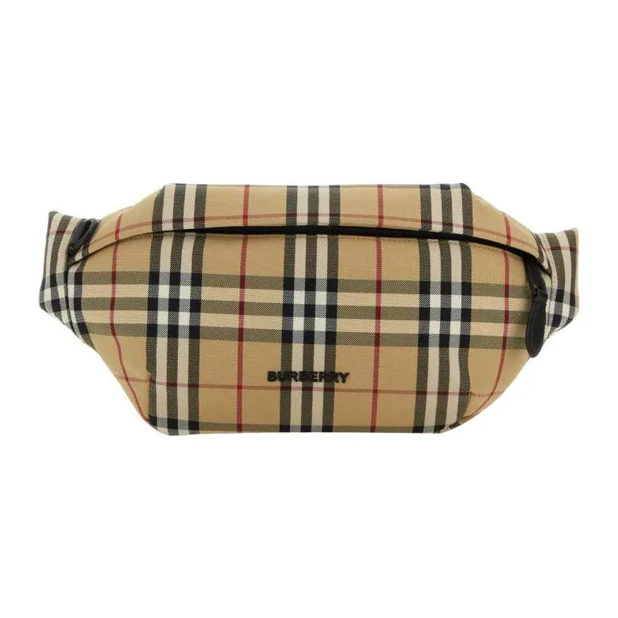 Burberry Sonny Check Leather Waist Bag for Men, Casual Style in Light Brown