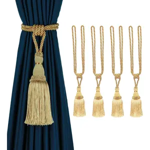 2 Pack Curtain Tiebacks Tassel Drapery Tie-Backs Rope Handmade Holdbacks Home Office Hotel Decorative (Gold, 4 Pack)