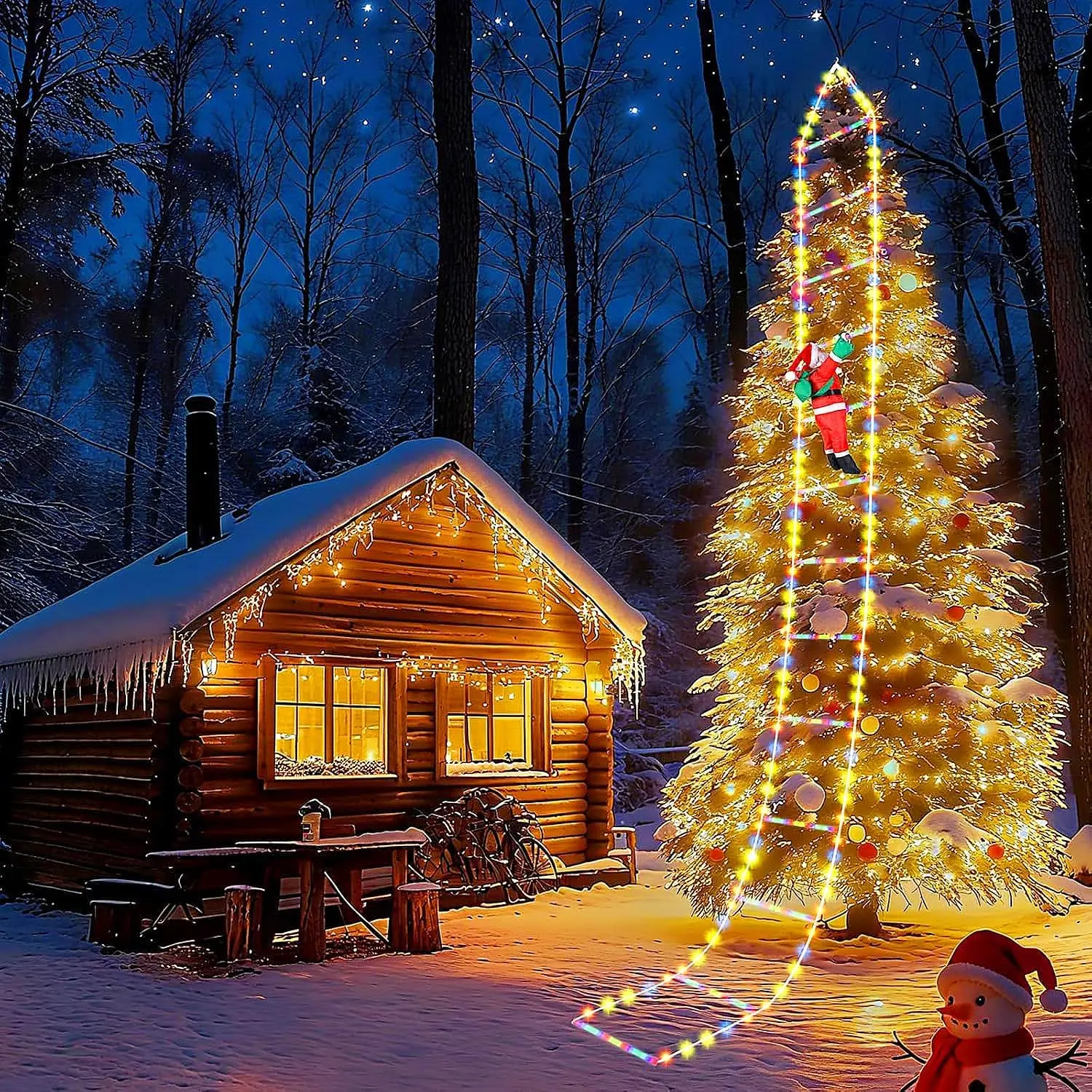 LED Christmas Ladder Lights 10ft with Santa Claus Decorations Decorative Multicolor Lights for Outdoor and Indoor Decor, Window, Garden, , Wall, Xmas Tree Holiday  with 8 Modes