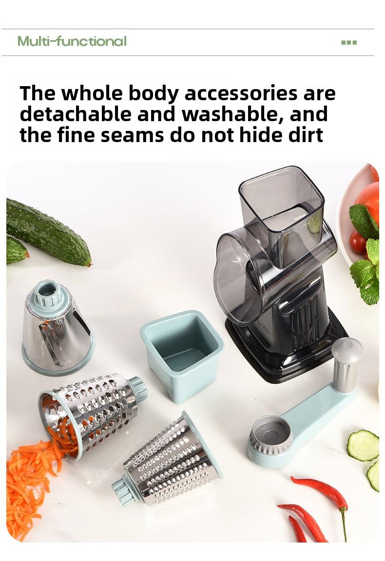 Rotary Cheese Grater, 1-Count Manual Vegetable Chopper with 3 Replaceable Stainless Steel Cutting Blades, Vegetable Shredder and Slicer, Multifunctional Kitchen Utensil, Vegetable Slicer Dicer, Summer Gift # GLOBAL PICKS