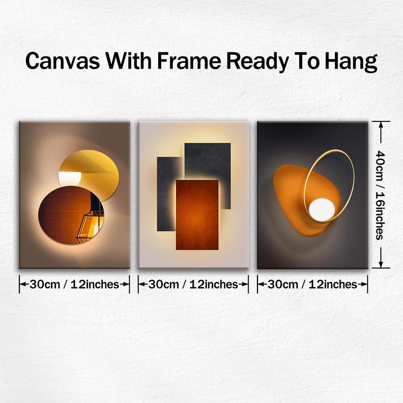 Wooden-Framed Canvas Painting Set, 3 Counts Multi-Dimensional Spray Art Posters, Wall Decor for Living Room, Bedroom and Office