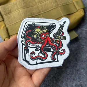 Tactical Red Octopus Printed Hook Loop Patch Military Helmet Rifle Octopus Storage Box Morale Badge Gear Applique