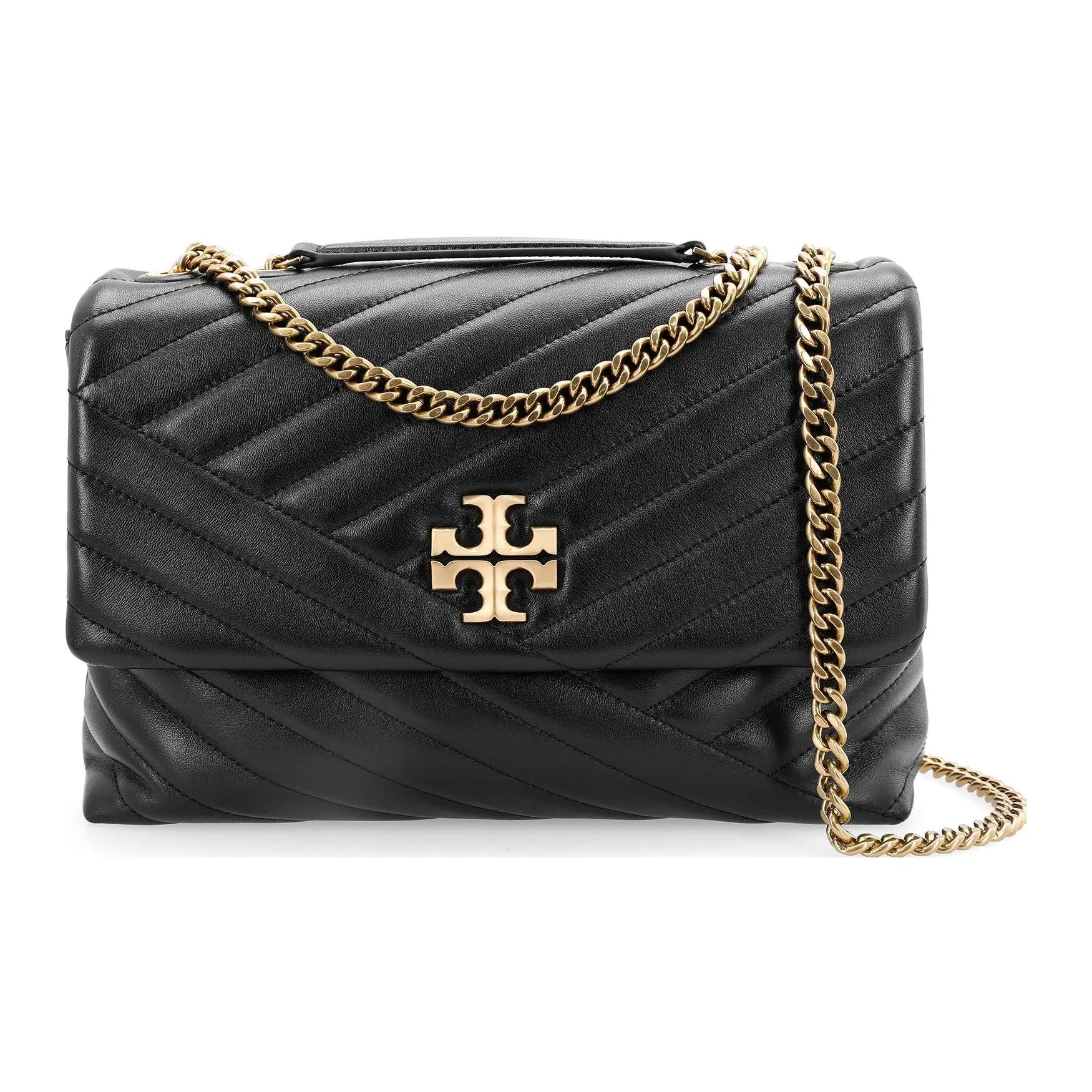Tory Burch Kira Quilted Leather Crossbody Bag for Women, Chain Strap, Large Size, Black