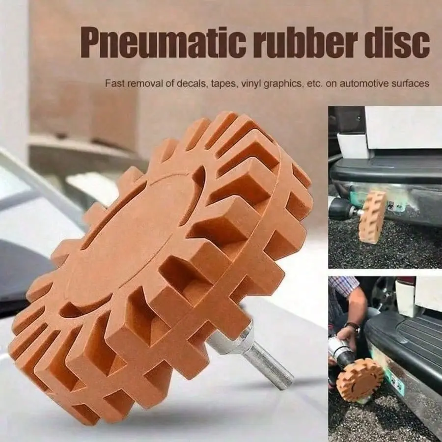 1set Gear Design Rubber Decal & Adhesive Remover Tool Car Repair Tools - Effortlessly Remove Pinstripes, Stickers, Tape from Cars, RVs, Boats, Trucks - 4-Inch Diameter with Drill Adapter, Durable Rubber Eraser Wheel