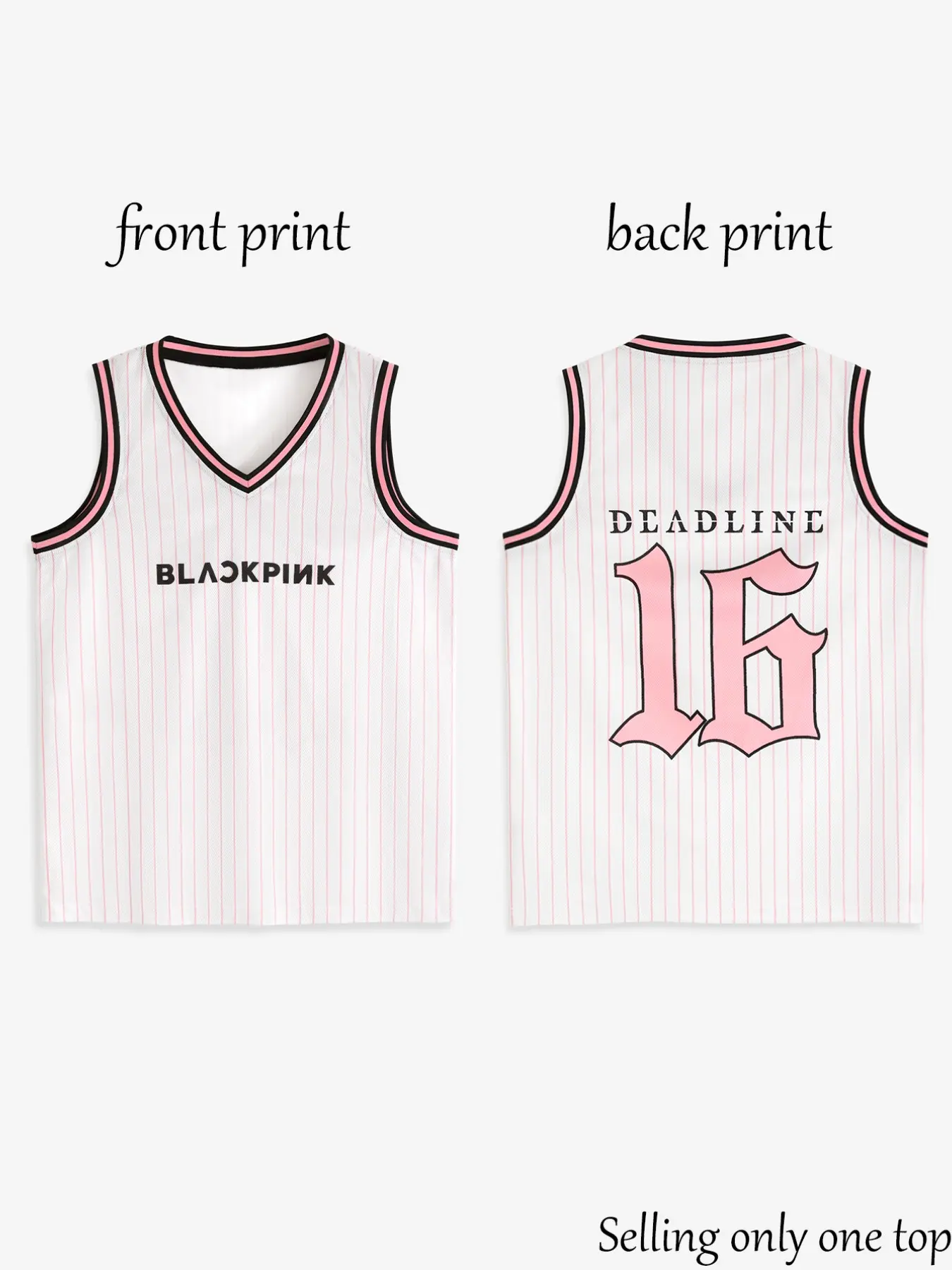 Y2K Vertical Stripe V-Neck Women's Tank Top, Spring Summer Sports Jersey Vest, Blackpink Gothic Number 16 Print, Breathable Sleeveless Loose Fit