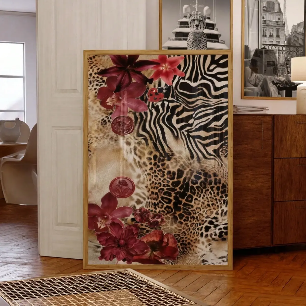 1pc Framed/Unframed Fashion Animal Leopard Print Maximalist Luxury Wall Art, Bedroom Decor Poster, Suitable For Dorm, Back To School Season, Fun Poster, Gift, Animal Prints