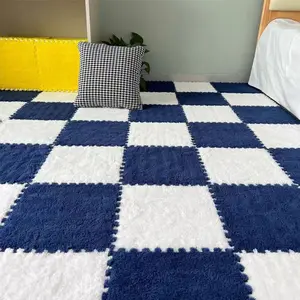 12pcs Carpet Squares Puzzle Floor Mat, Plush Interlocking Carpet Tiles, Anti Slip EVA Foam Jigsaw Floor Tiles, Build A Safe Area for Bedroom Playroom