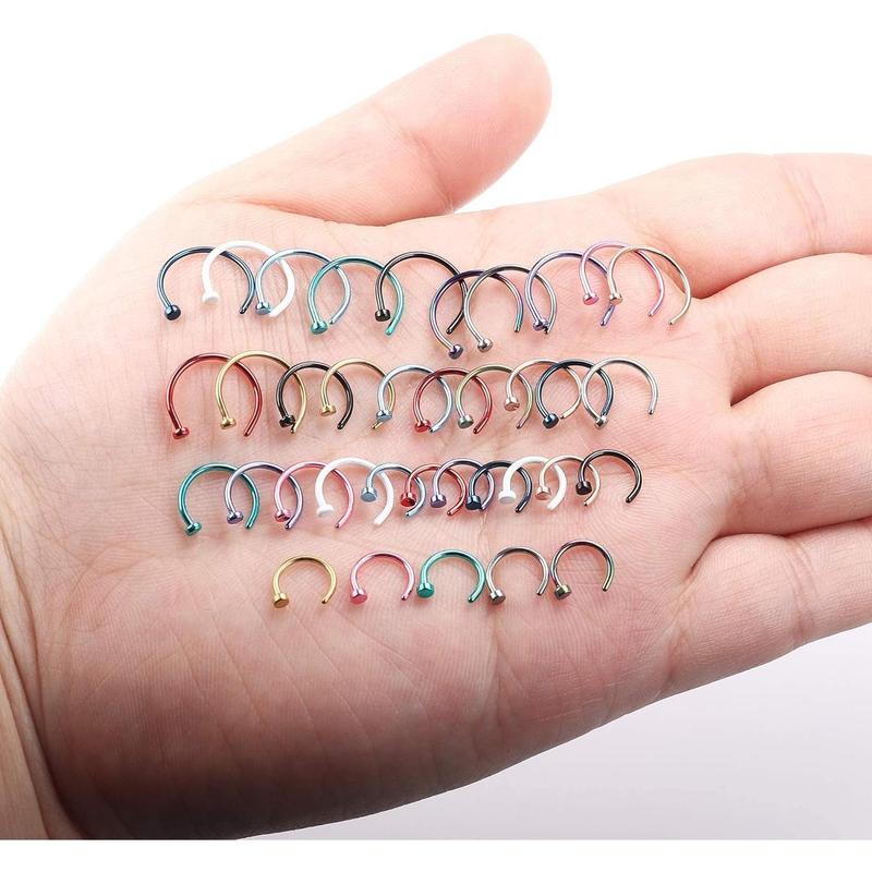 FINREZIO 20G 36PCS 316L Stainless Steel Nose Ring Hoop Nose Piercing Jewelry for Women and Men Colored Hoop Nose Ring 6mm 8mm 10mm 12mm Daily