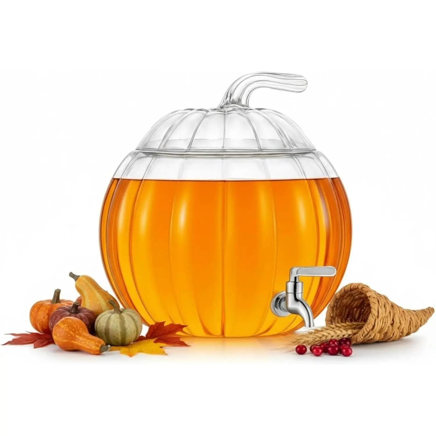 Glass Pumpkin Drink Dispenser 2 Gallon Thanksgiving & Winter Beverage Server with Spigot Clear Pumpkin Punch Bowl for Winter Parties Harvest Gatherings Kitchen Bar & Holiday Drink Station Decor