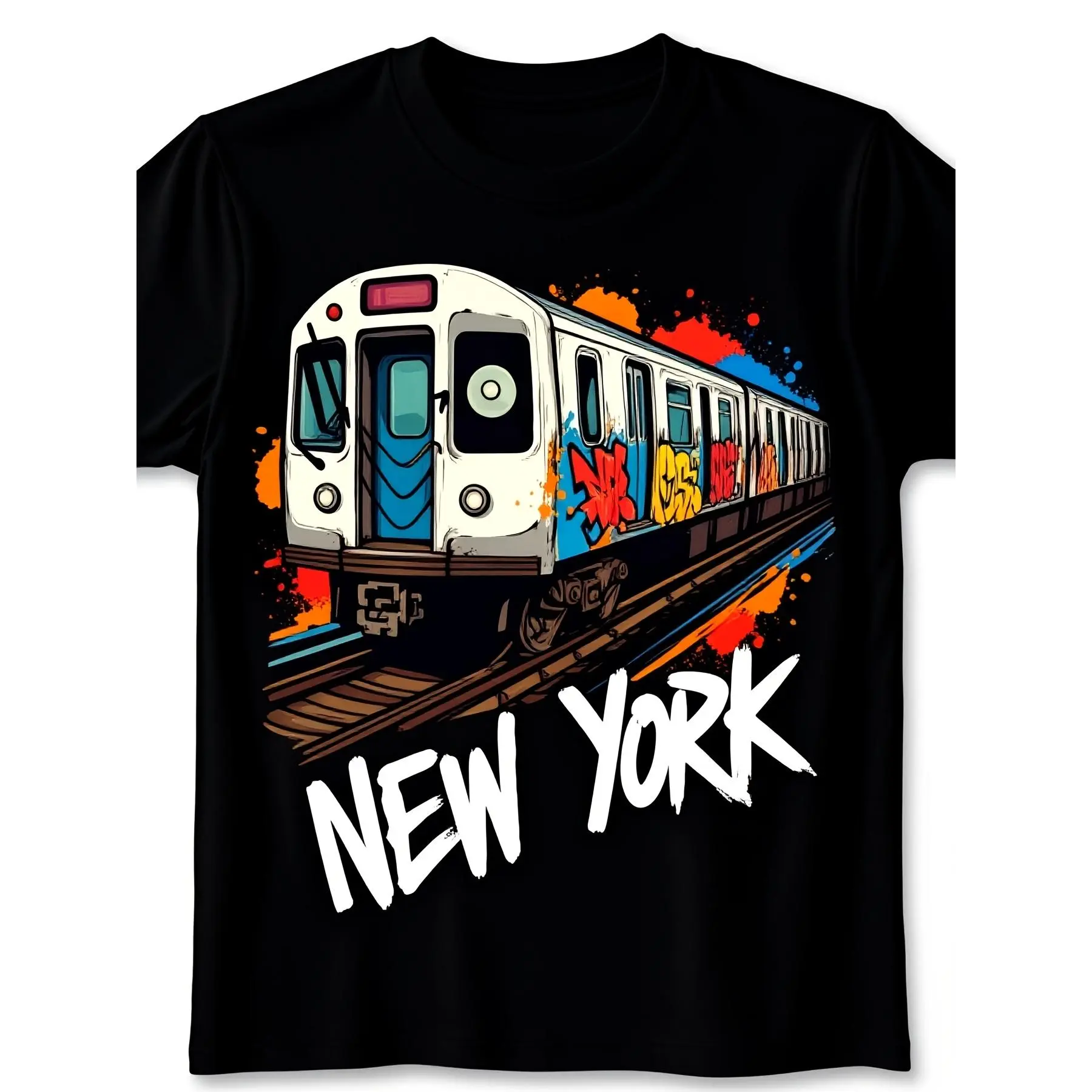 Men's 100% Cotton NYC Subway Graffiti Graphic T-Shirt - Retro Vintage Train Crew Neck Short Sleeve, Bold Print, Letter Graffiti, Fitted Cut, Medium Length, Urban Streetwear Casual, Machine Washable, Pure Cotton