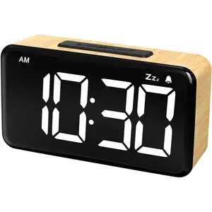 Digital  Clock for Bedroom: 5.9 inch Large LED Display, 9-Mins Snooze, 2 Volume Levels, 5 Brightness, 12/24H, Adapter , Easy to Use for Adults and Seniors (Light  Grain)