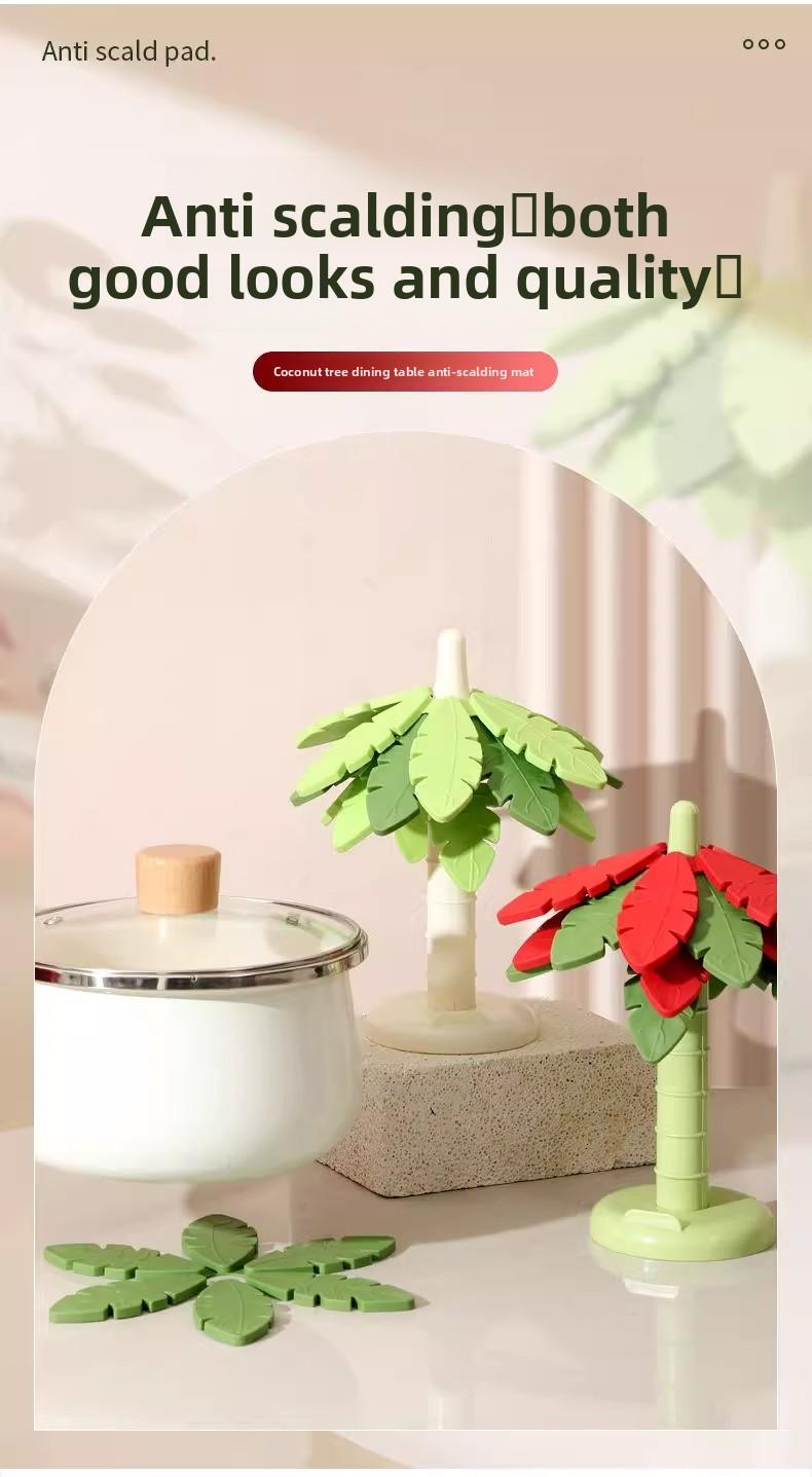 Creative Leaf Coasters Set - Thickened Heat Resistant Pads for Kitchen Foldable Anti-Scald Mat for Bowls Pots Mugs High Aesthetic Design Food Grade 299°C