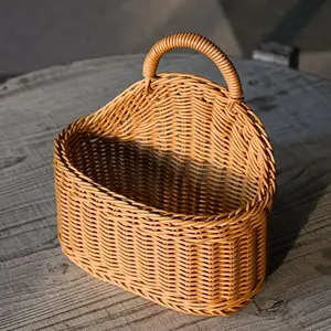 1piece Plastic Woven Decor Baskets - Organizing Baskets, Room Organizer, Home Organizer Storage for Courtyard, Study And Elegant Spaces - Wall Hanging Storage, Fake Rattan Container, Shelf Baskets