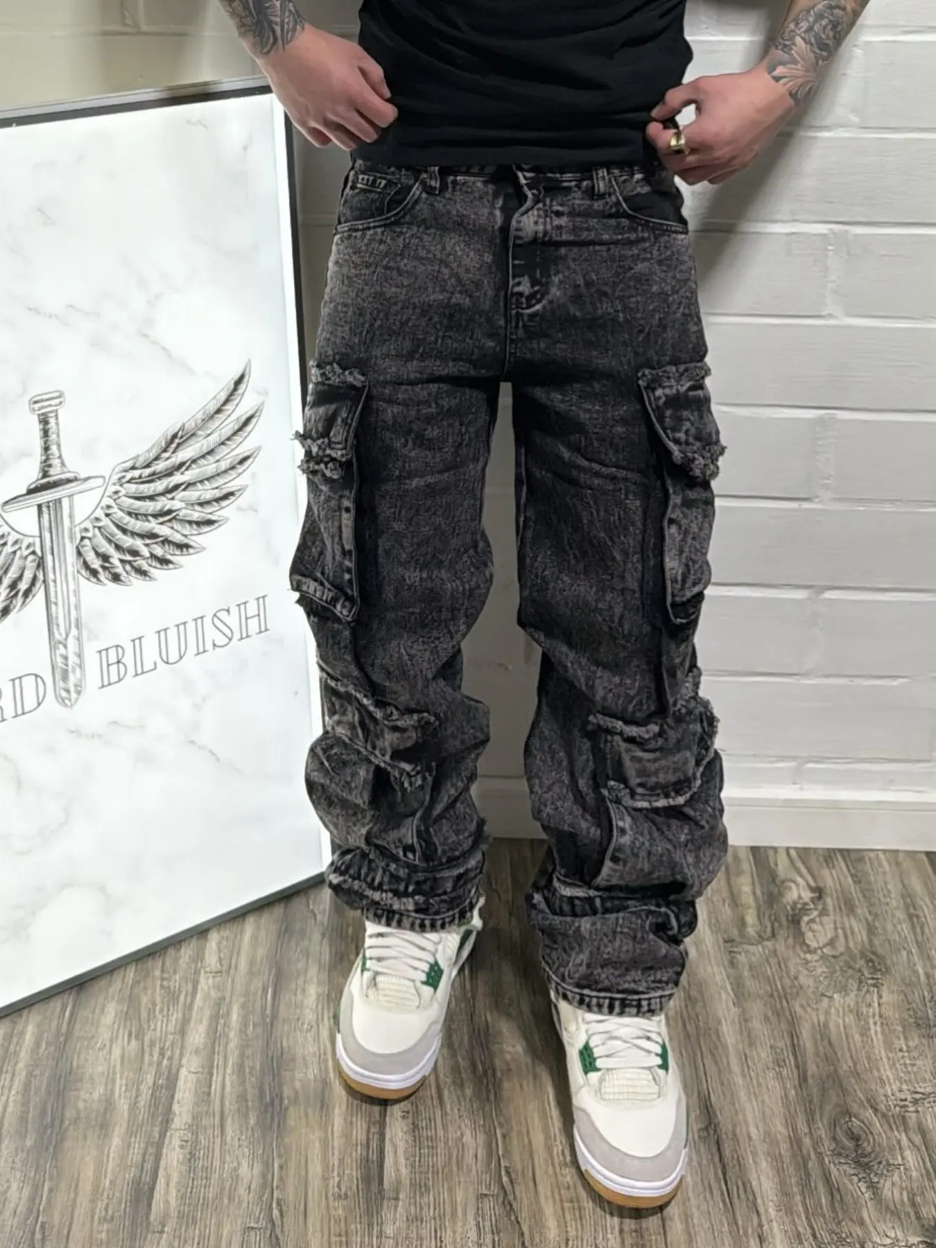 Men's Street Style Jeans, Baggy Loose-Fitting Oversized Heavy Denim Streetwear, Multi-Pocket Workwear Design, Casual All-Seasons, Zipper Fly, Natural Waist
