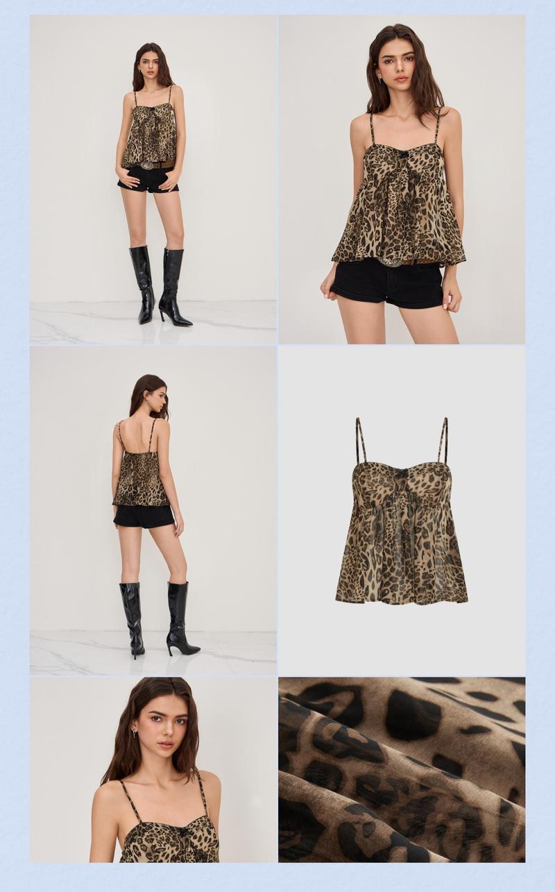 Cider Square Neck Leopard Bowknot Cami Top