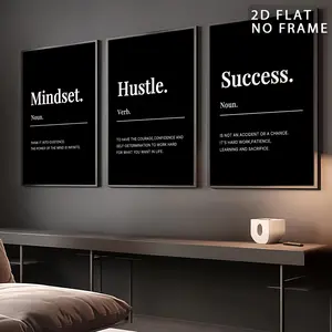3pcs Modern Minimalist Motivational Wall Art Set, Success Mindset Canvas Posters, Aesthetic Inspirational Quote Pictures for Home Office and Studio Decor, Unframed Canvas Prints Only (Ready to Frame)