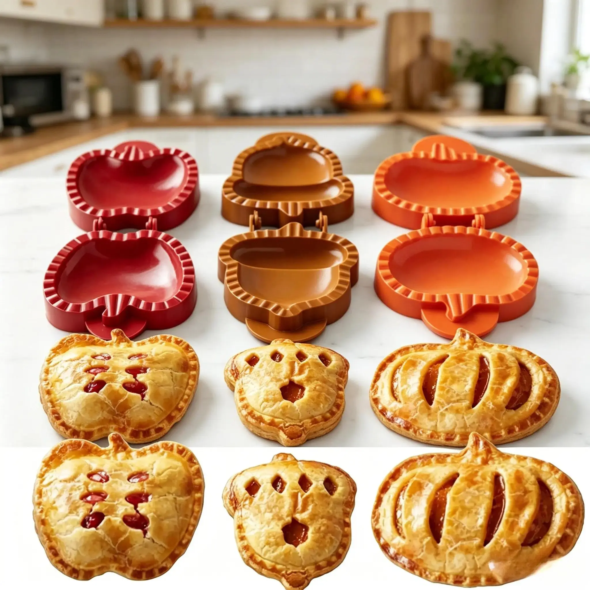 3 Pack Hand Pie Dough Press Molds, Apple Pumpkin Acorn Shapes Pocket Pie Maker, Manual Crimping Sealing Pastry Press Tool, Durable Baking Gadgets for Fall Halloween Home Baking, Mini Hand Pie Empanada Maker for Party Potluck